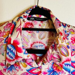 Zara Floral Button Down Shirt - Pink and Blue